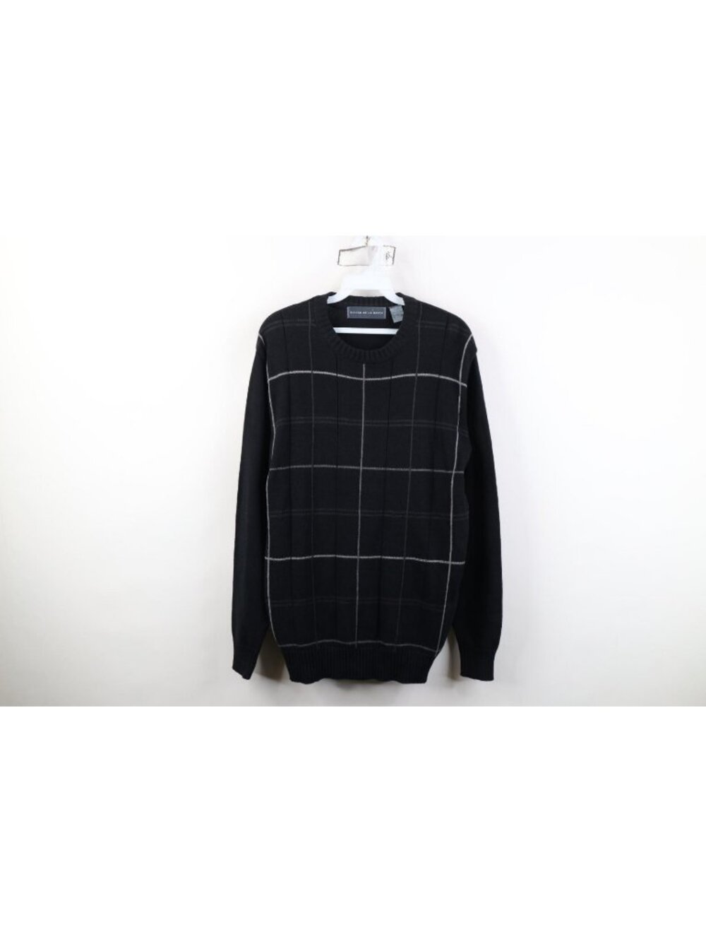 Vintage 90s Streetwear Mens Medium Faded Cotton Checkered Knit Crewneck Sweater